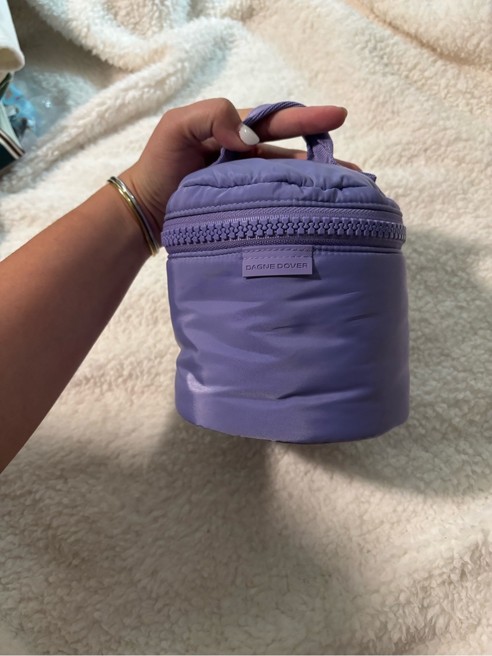 Dagne Dover Lavender Quilted Cosmetic Case with Top Handle